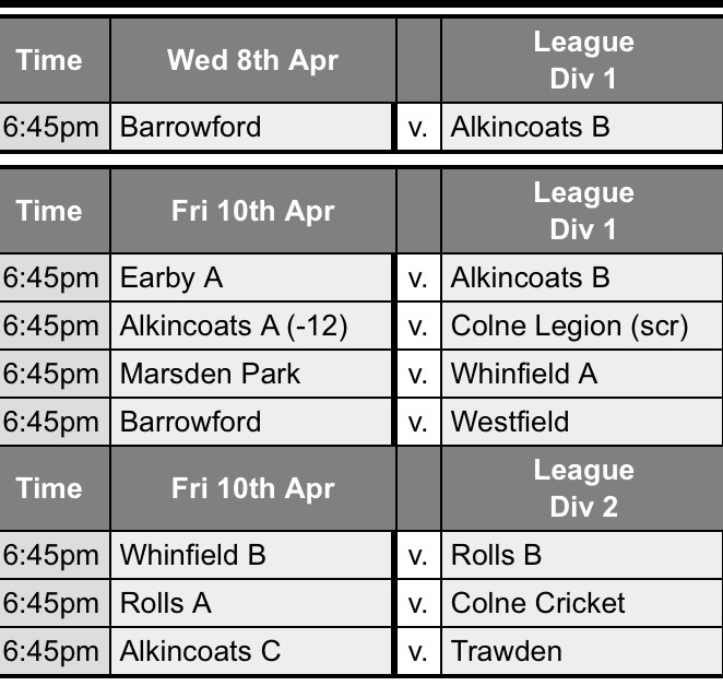 Colne - Friday Night Doubles
